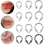 Titanium Steel Horseshoe Lip Ring - Conical Stud Body Piercing Jewelry - Image 1 - MadeInPanda
