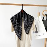 AISu 黑色 Silk Square Scarf - 70cm Chiffon Printed Pattern - Summer Fashion Bandana Neck Scarf - 1 Piece - MadeInPanda