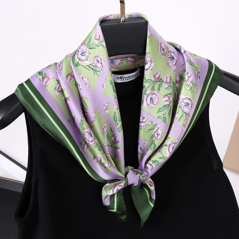 AISu 优雅紫 Silk Square Scarf - 70cm Chiffon Printed Pattern - Summer Fashion Bandana Neck Scarf - 1 Piece - MadeInPanda