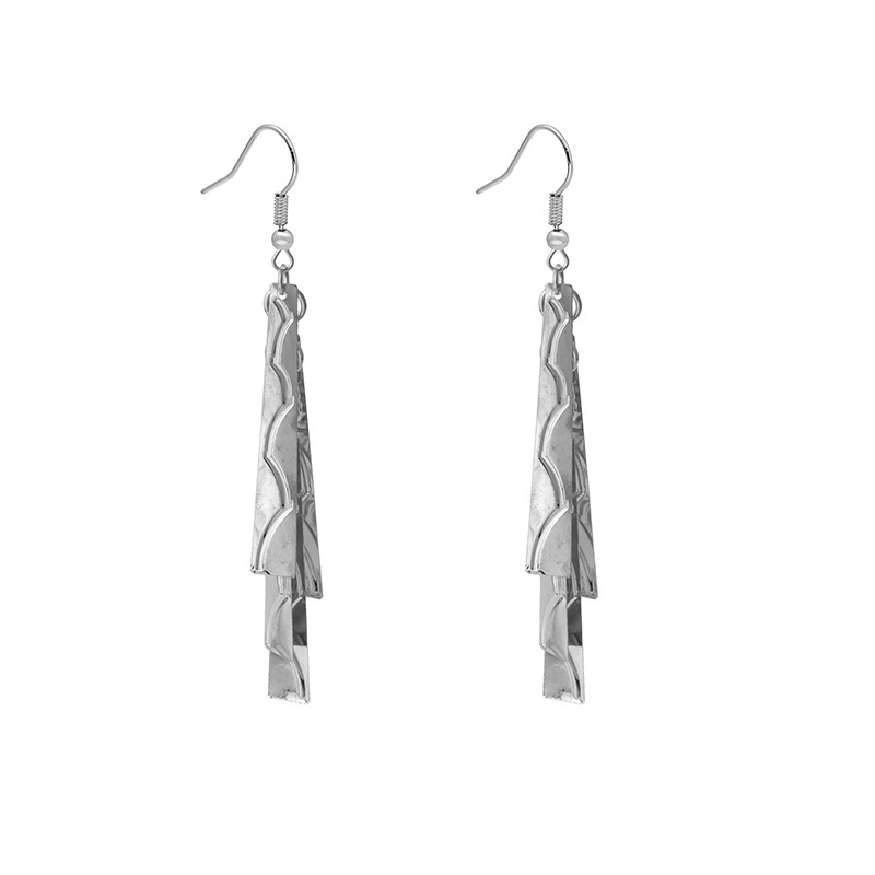 Layered Metal Earrings - E4941-5 Rectangle Silver - MadeInPanda