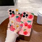 9518 Twisted Edge Silicone Phone Case - Floral Oil Painting Pattern - Anti-Drop Protective Cover for iPhone 14-17 Series - MadeInPanda