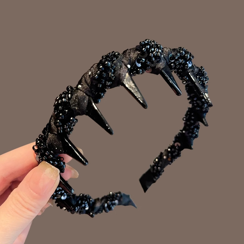 Black Crystal Hair Band - Double Layer Beaded Chain - MadeInPanda