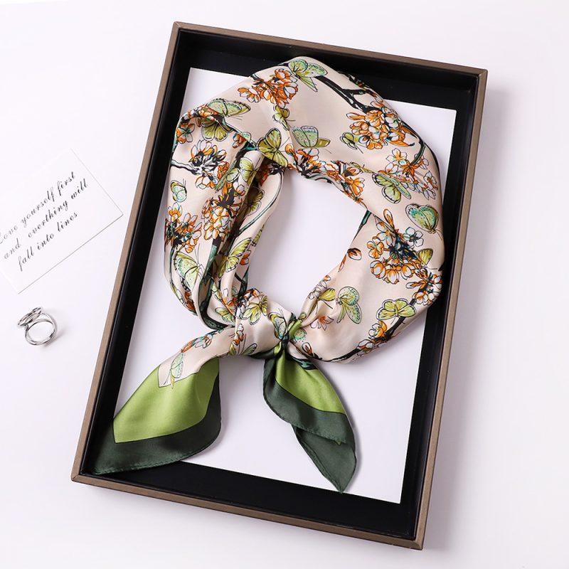 AISu 绿蝴蝶 Silk Square Scarf - 70cm Chiffon Printed Pattern - Summer Fashion Bandana Neck Scarf - 1 Piece - MadeInPanda