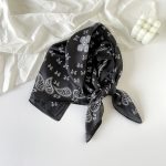 AISu 黑色 Silk Square Scarf - 70cm Chiffon Printed Pattern - Summer Fashion Bandana Neck Scarf - 1 Piece - MadeInPanda