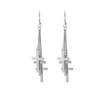 Layered Metal Earrings - E1453-7 Cross Silver - MadeInPanda
