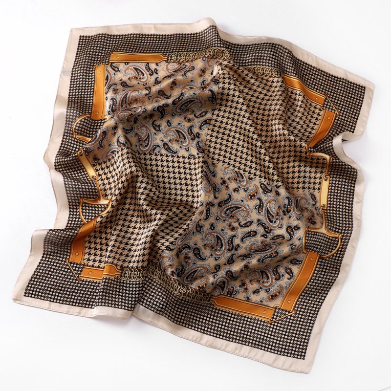 AISu 千鸟格咖 Silk Square Scarf - 70cm Chiffon Printed Pattern - Summer Fashion Bandana Neck Scarf - 1 Piece - MadeInPanda