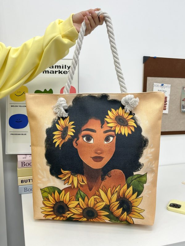 Xincheng Guli Cotton-Linen Printed Tote Bag for Women - Large Capacity Beach Shopping Bag - Creative Print Casual Handbag - Durable Cotton-Linen Material - Zip Closure - 43x38cm - Trendy Ethnic Fashion Tote - 1 Piece - Image 2 - MadeInPanda