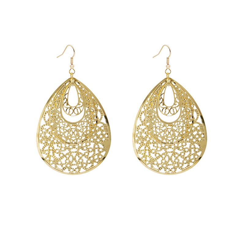 Layered Metal Earrings - E1226 Drop Gold - MadeInPanda