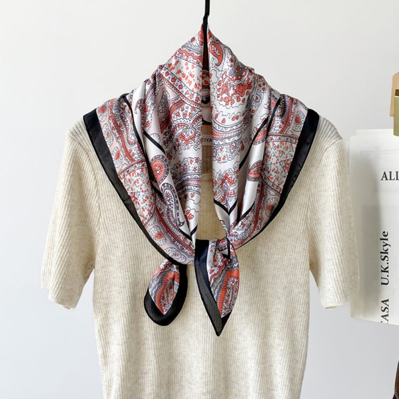 AISu 黑粉 Silk Square Scarf - 70cm Chiffon Printed Pattern - Summer Fashion Bandana Neck Scarf - 1 Piece - MadeInPanda