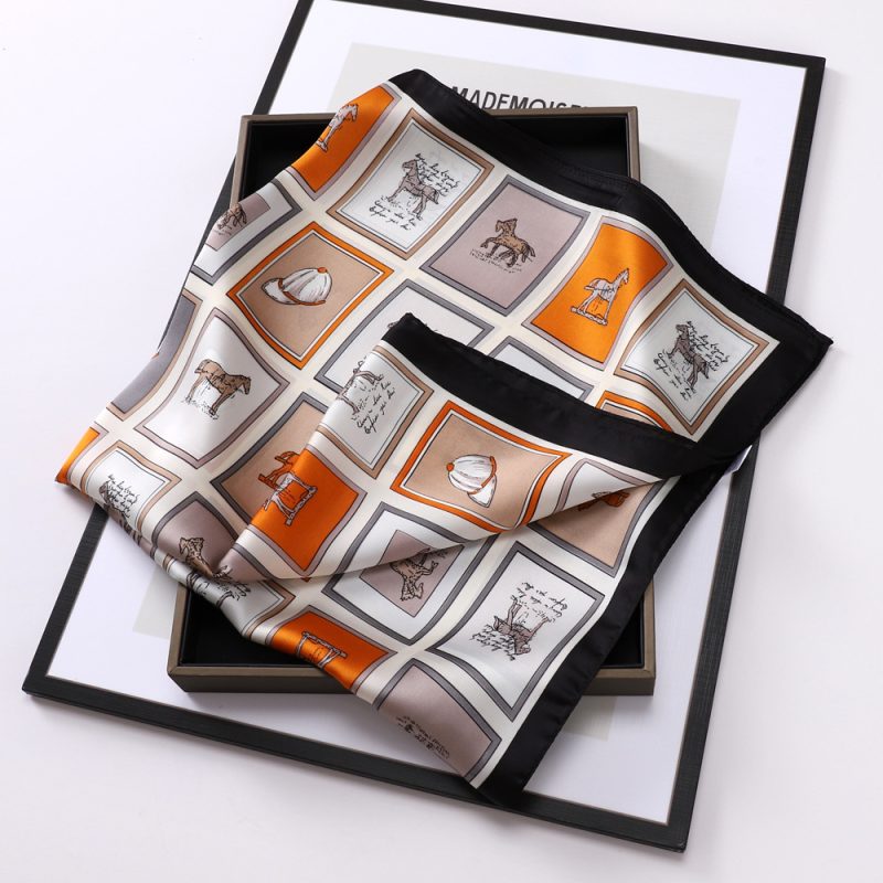 AISu 木马 Silk Square Scarf - 70cm Chiffon Printed Pattern - Summer Fashion Bandana Neck Scarf - 1 Piece - MadeInPanda