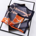 AISu 皮带灰 Silk Square Scarf - 70cm Chiffon Printed Pattern - Summer Fashion Bandana Neck Scarf - 1 Piece - MadeInPanda
