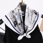 AISu 帆船白 Silk Square Scarf - 70cm Chiffon Printed Pattern - Summer Fashion Bandana Neck Scarf - 1 Piece - MadeInPanda
