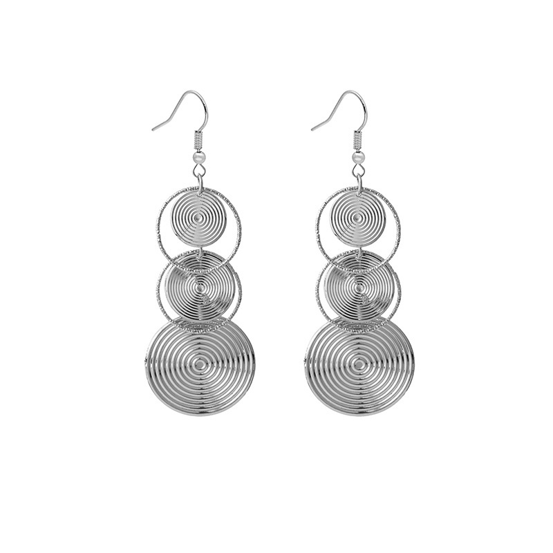 Layered Metal Earrings - E4941-4 Thread Silver - MadeInPanda