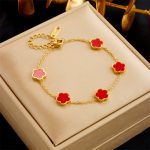 Titanium Steel Bracelet - Red Clover Rose Gold 546 - MadeInPanda