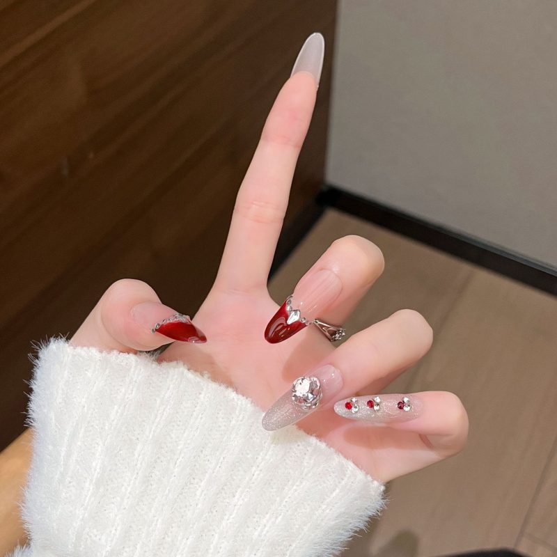 SG574 Wine Red Press-On Nails (With Toolkit) - MadeInPanda