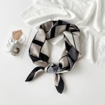 AISu 几何拼色黑 Silk Square Scarf - 70cm Chiffon Printed Pattern - Summer Fashion Bandana Neck Scarf - 1 Piece - MadeInPanda