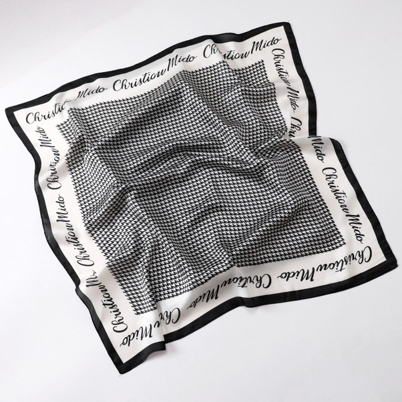 AISu 千鸟格黑 Silk Square Scarf - 70cm Chiffon Printed Pattern - Summer Fashion Bandana Neck Scarf - 1 Piece - MadeInPanda