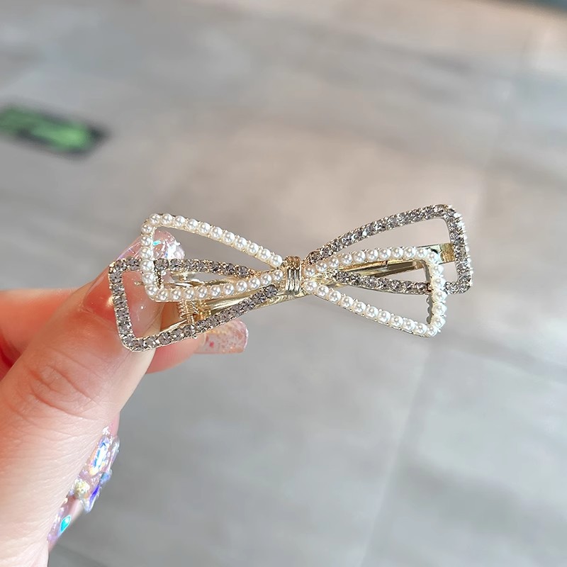 Gold Eight-Pointed Star Duckbill Hair Cl 珠加钻双层蝴蝶结