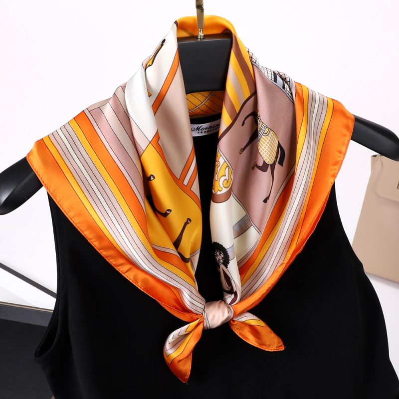 AISu 橘色马 Silk Square Scarf - 70cm Chiffon Printed Pattern - Summer Fashion Bandana Neck Scarf - 1 Piece - MadeInPanda