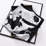 AISu 黑色花 Silk Square Scarf - 70cm Chiffon Printed Pattern - Summer Fashion Bandana Neck Scarf - 1 Piece - MadeInPanda
