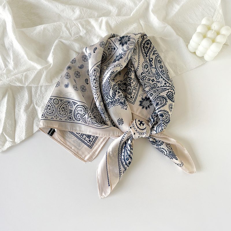 AISu 米黄 Silk Square Scarf - 70cm Chiffon Printed Pattern - Summer Fashion Bandana Neck Scarf - 1 Piece - MadeInPanda