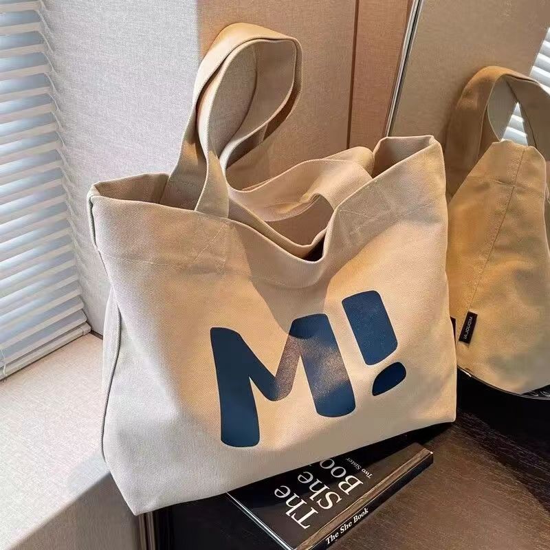 Canvas Tote Bag for Women - Large Capacity Shopping Shoulder Bag - Simple Versatile Handbag with Letter Print - Medium Size - Durable Canvas - 1 Piece - Image 1 - MadeInPanda