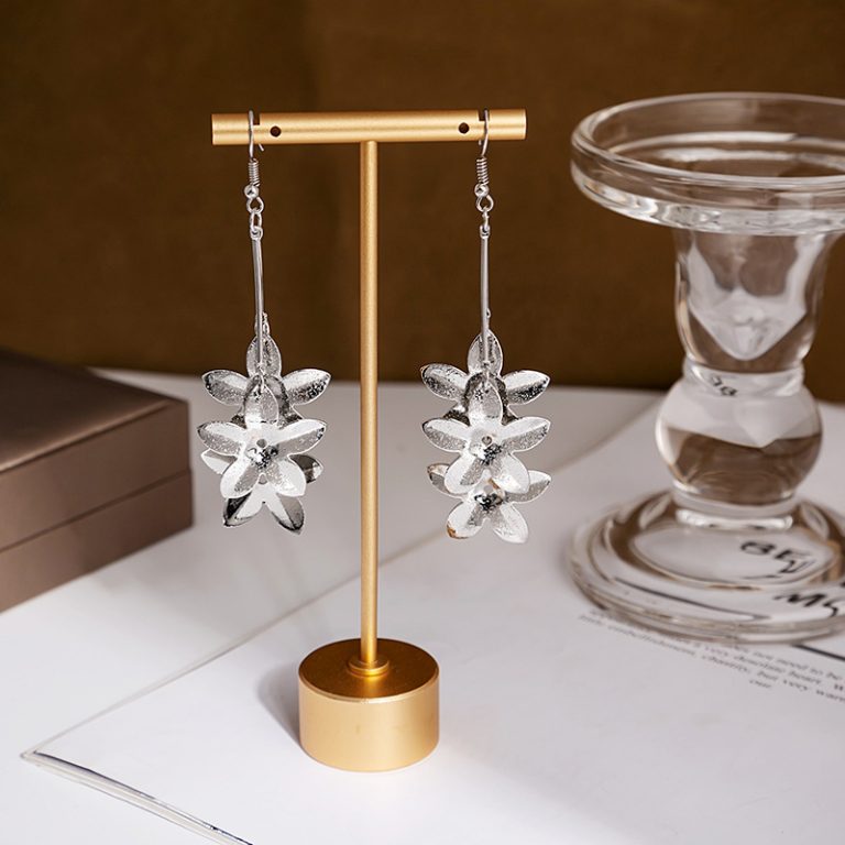 Layered Metal Earrings - E4578 Flower Silver - MadeInPanda