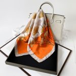 AISu 杏叶橘色 Silk Square Scarf - 70cm Chiffon Printed Pattern - Summer Fashion Bandana Neck Scarf - 1 Piece - MadeInPanda