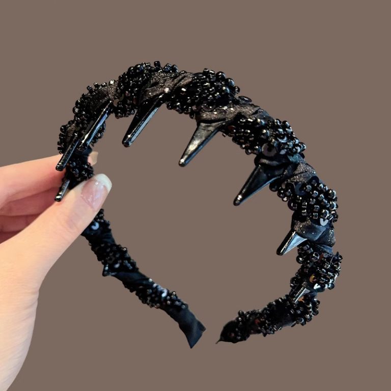 Black Crystal Hair Band - Single Layer Beaded Chain - MadeInPanda