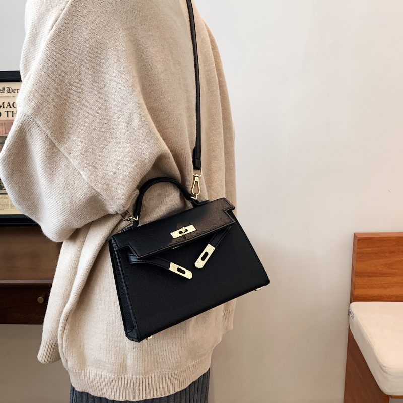 Premium PU Kelly Bag for Women - 2025 Classic Mini Square Clutch Handbag - Shoulder Crossbody Bag with Lock Closure - Trendy Fashion Daily Purse - Durable Vegan Leather - Telephone and document pockets inside - Elegant Versatile Women Bag - 1 Piece - Image 2 - MadeInPanda