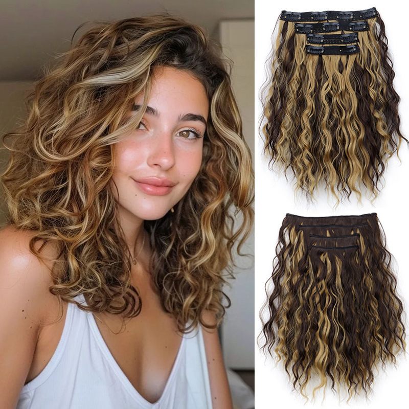 Wavy Clip-in Hair Extensions - 4 Clip Curly Weft - Image 1 - MadeInPanda