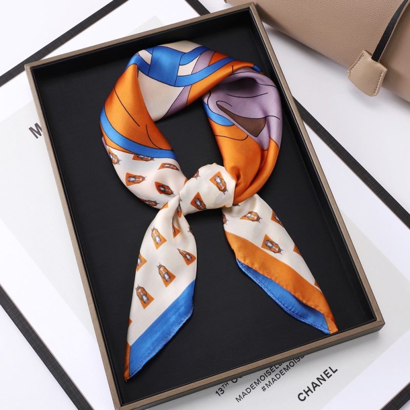 AISu 马头 Silk Square Scarf - 70cm Chiffon Printed Pattern - Summer Fashion Bandana Neck Scarf - 1 Piece - MadeInPanda