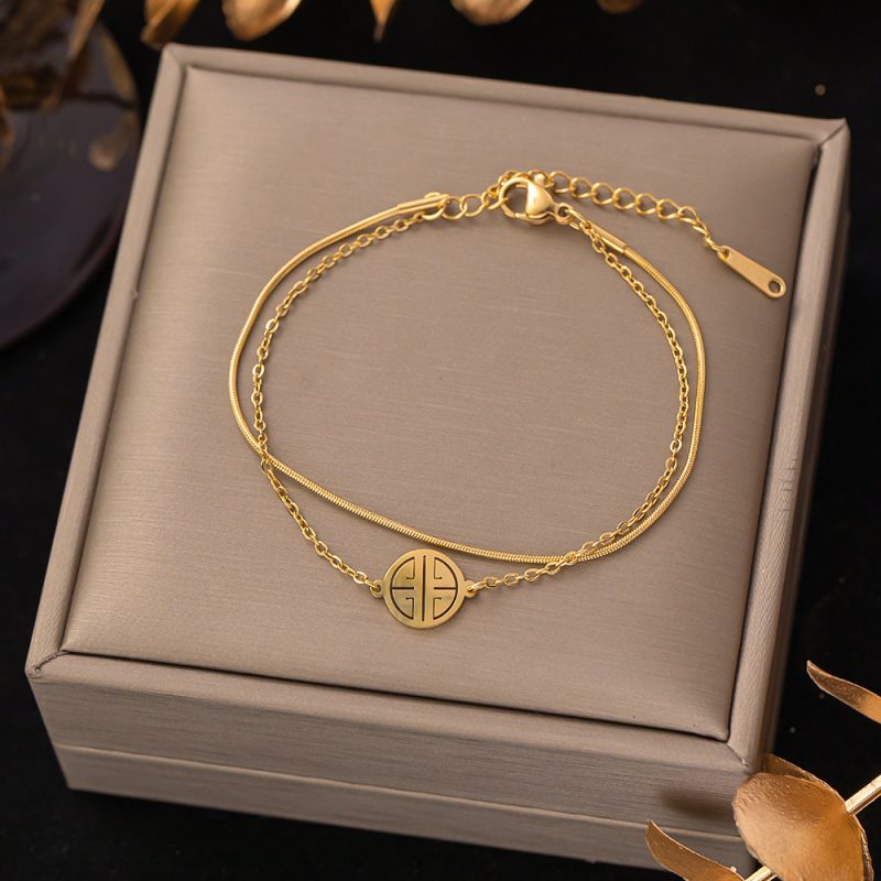 Titanium Steel Bracelet - Roman Double Diamond Gold 5175 - MadeInPanda