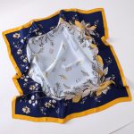 AISu 藏青 Silk Square Scarf - 70cm Chiffon Printed Pattern - Summer Fashion Bandana Neck Scarf - 1 Piece - MadeInPanda