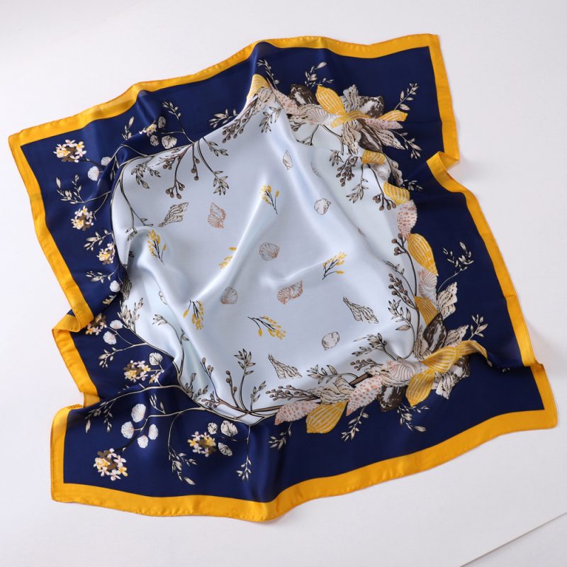 AISu 藏青 Silk Square Scarf - 70cm Chiffon Printed Pattern - Summer Fashion Bandana Neck Scarf - 1 Piece - MadeInPanda