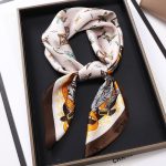 AISu Clover Silk Square Scarf - 70cm Chiffon Printed Pattern