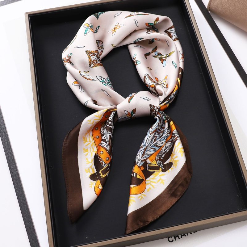 AISu Clover Silk Square Scarf - 70cm Chiffon Printed Pattern