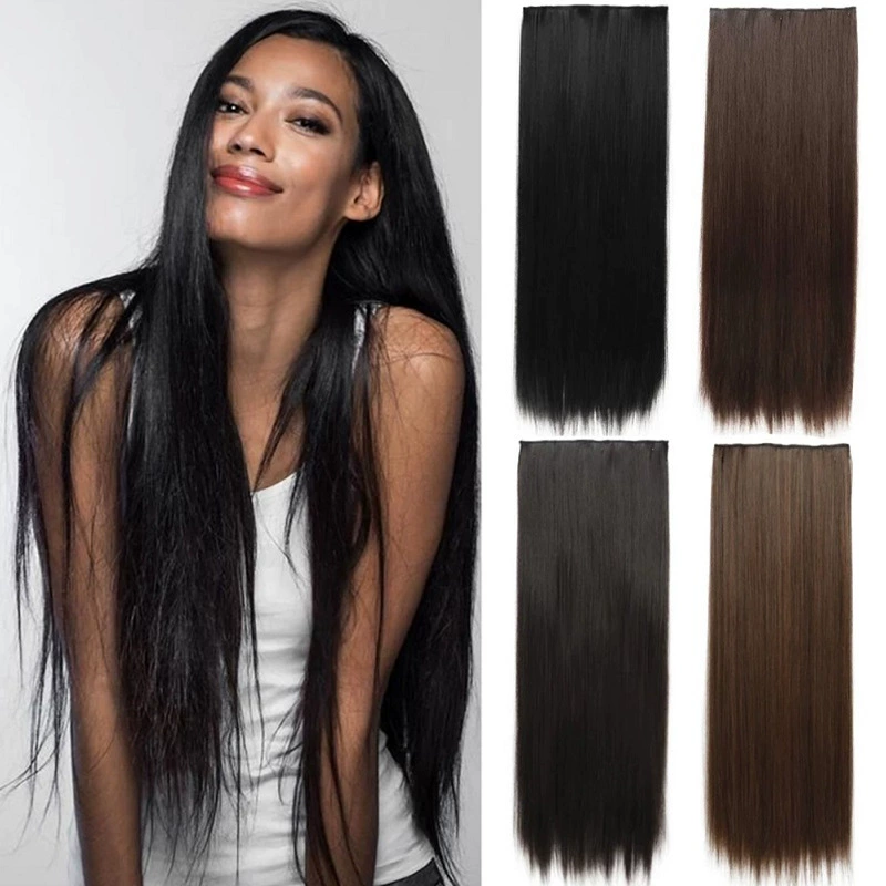 5-Clip Straight Hair Extension Piece - 60cm Long, 100% Heat Resistant Fiber - Image 1 - MadeInPanda