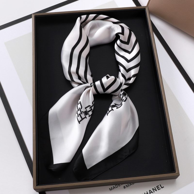 AISu B条纹 Silk Square Scarf - 70cm Chiffon Printed Pattern - Summer Fashion Bandana Neck Scarf - 1 Piece - MadeInPanda