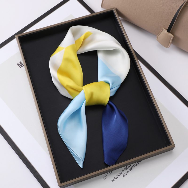 AISu 黄方块 Silk Square Scarf - 70cm Chiffon Printed Pattern - Summer Fashion Bandana Neck Scarf - 1 Piece - MadeInPanda