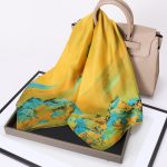 AISu 千里江山 Silk Square Scarf - 70cm Chiffon Printed Pattern - Summer Fashion Bandana Neck Scarf - 1 Piece - MadeInPanda