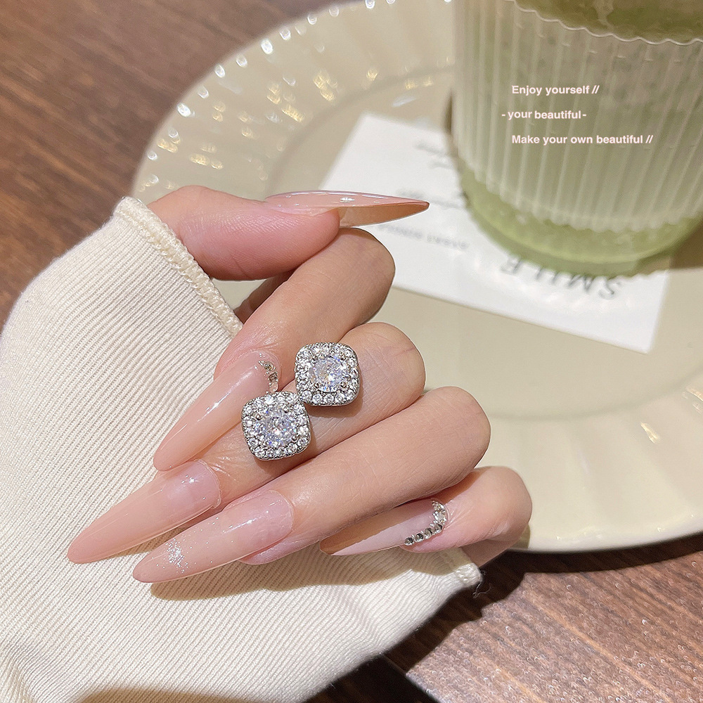 E0005__ Sparkle Zircon Crystal Stud Earring ~ S925 Silver Needle Full Diamond Earrings E0005 - 图片 1