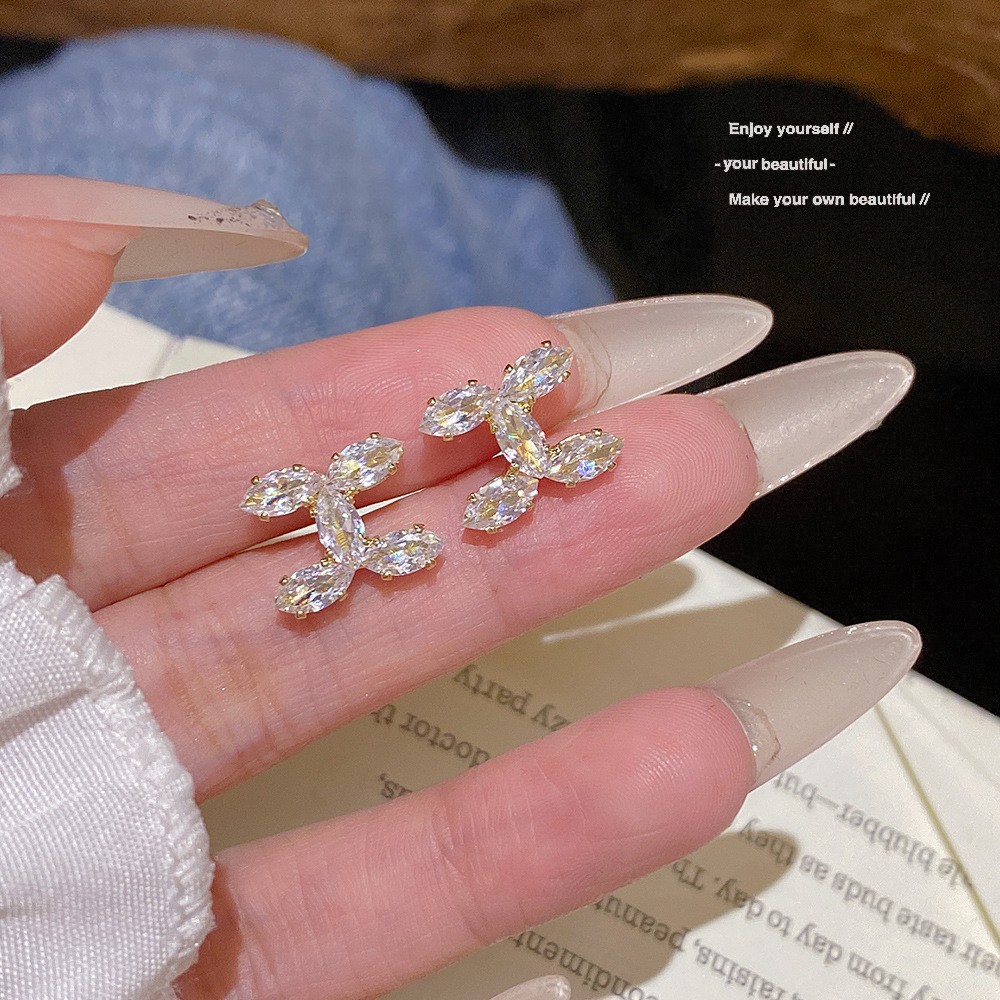 E0052____-2 Gold Tone Zircon Sparkle Stud Earring ~ E0052 S925 Silver Needle Earrings E0052 - 图片 1