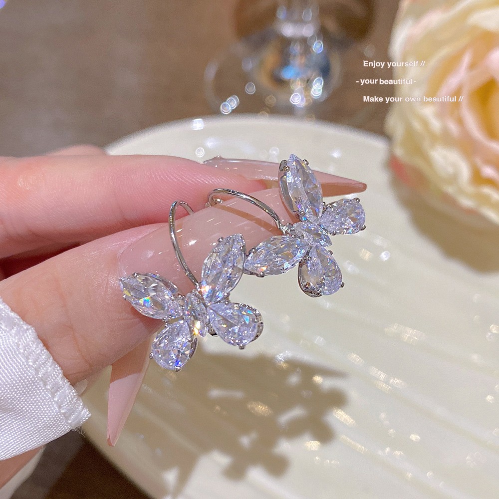 E0056__-2 Sparkle Zircon Crystal Stud Earring ~ S925 Silver Needle Full Diamond Earrings E0056 - 图片 1