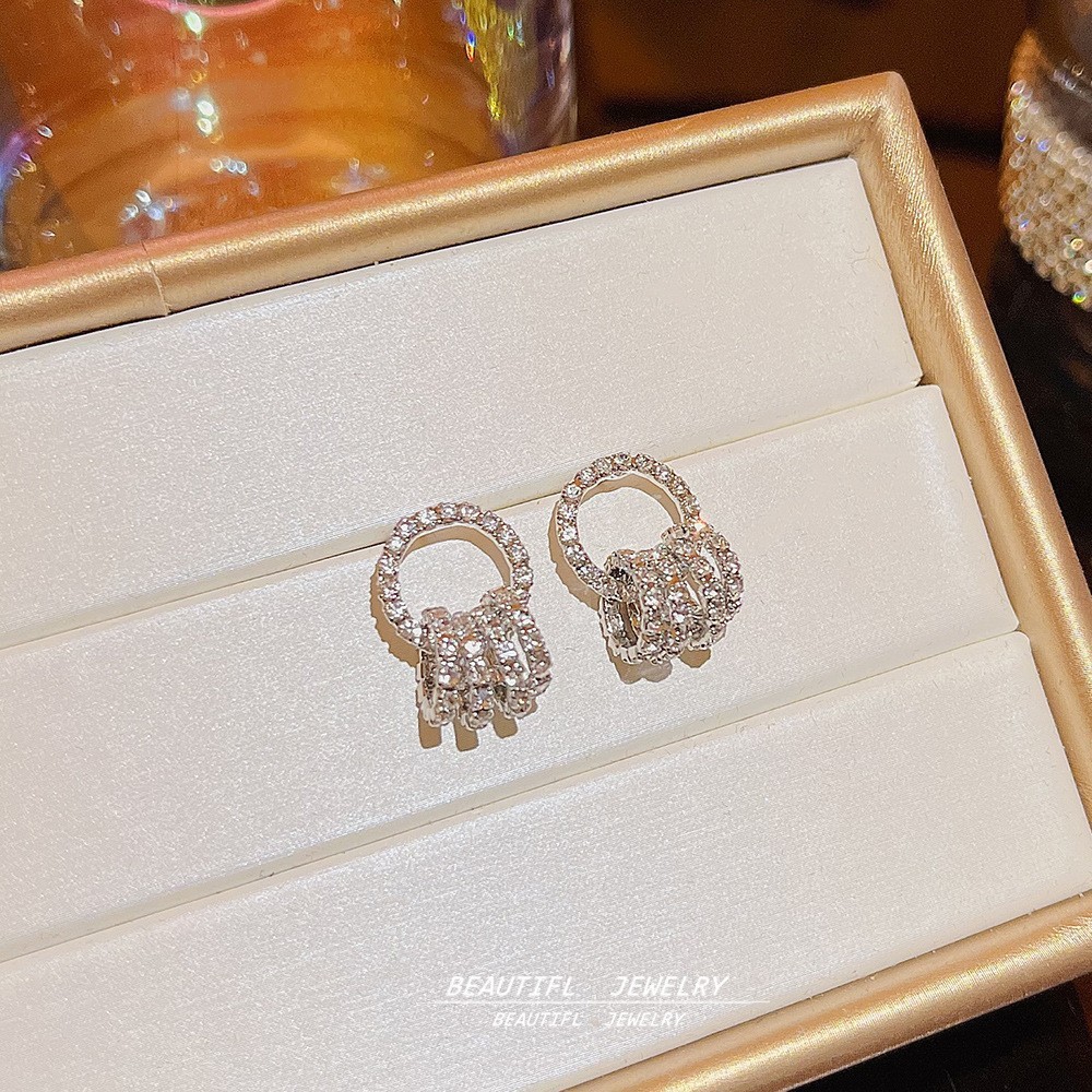 E0150_____ Silver Tone Zircon Sparkle Stud Earring ~ E0150 S925 Silver Needle Earrings E0150 - 图片 1
