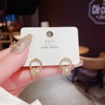 Gold Tone Zircon Sparkle Stud Earring ~ E0151 S925 Silver Needle Earrings E0151