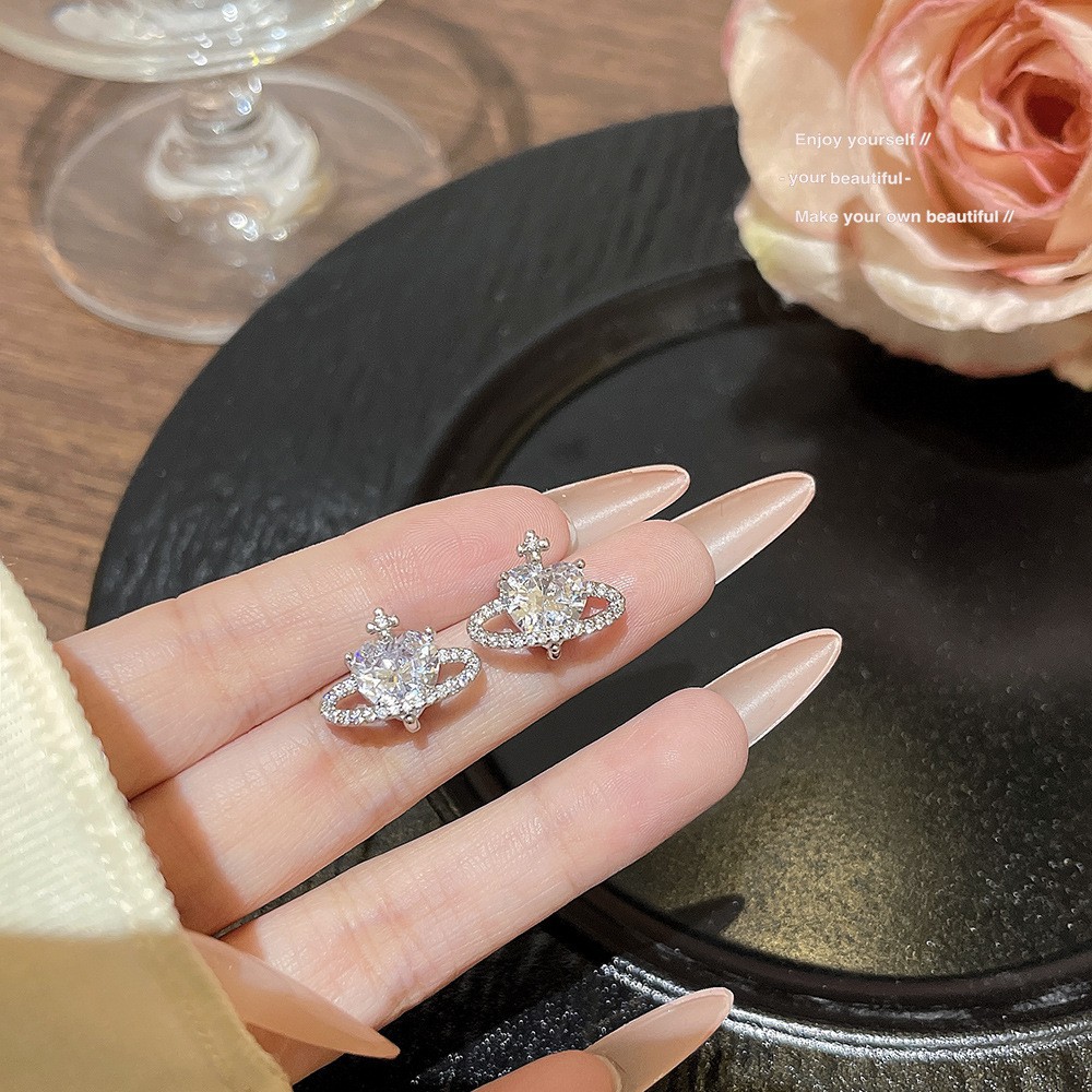 E0164_____ Sparkle Zircon Crystal Stud Earring ~ S925 Silver Needle Full Diamond Earrings E0164 - 图片 1