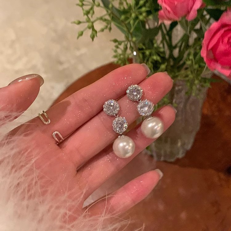 E0215___ Sparkle Zircon Crystal Stud Earring ~ S925 Silver Needle Full Diamond Earrings E0215 - 图片 1