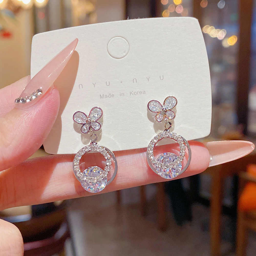 E0235__-3 Sparkle Zircon Crystal Stud Earring ~ S925 Silver Needle Full Diamond Earrings E0235 - 图片 1