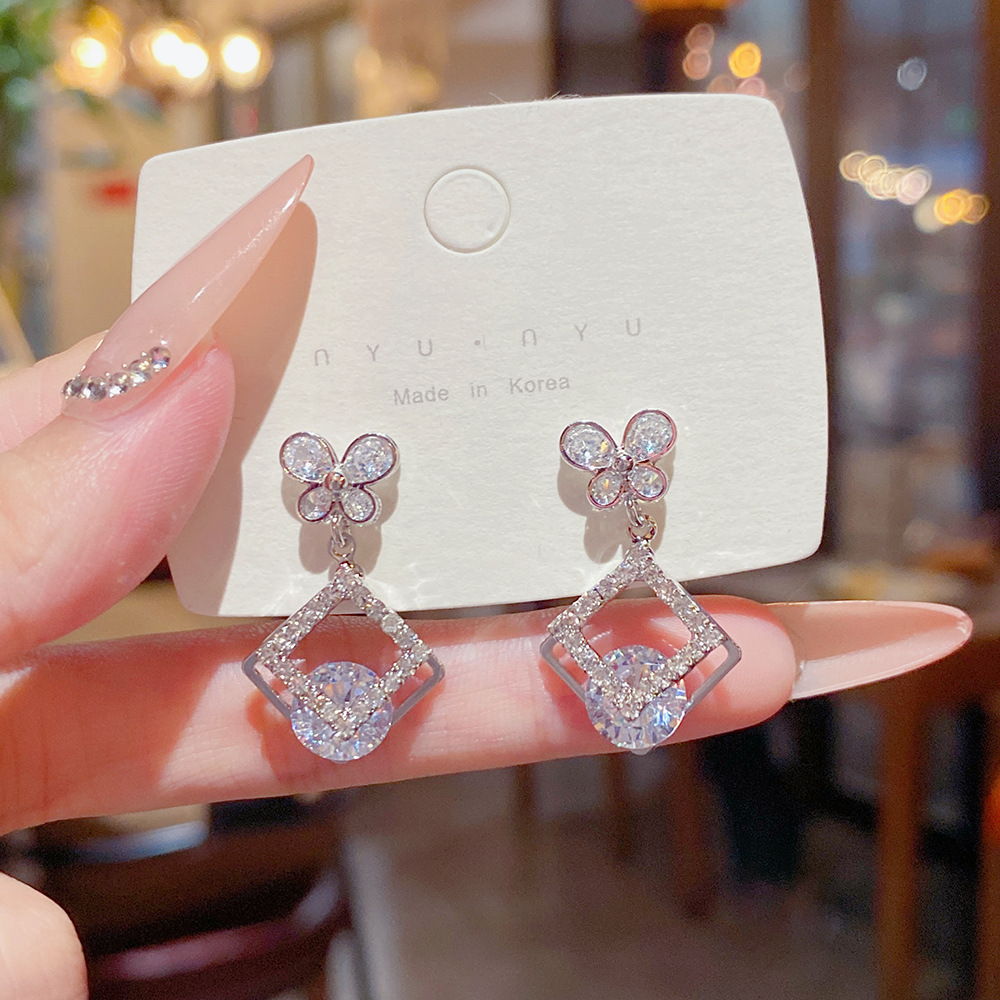 E0247__-3 Sparkle Zircon Crystal Stud Earring ~ S925 Silver Needle Full Diamond Earrings E0247 - 图片 1